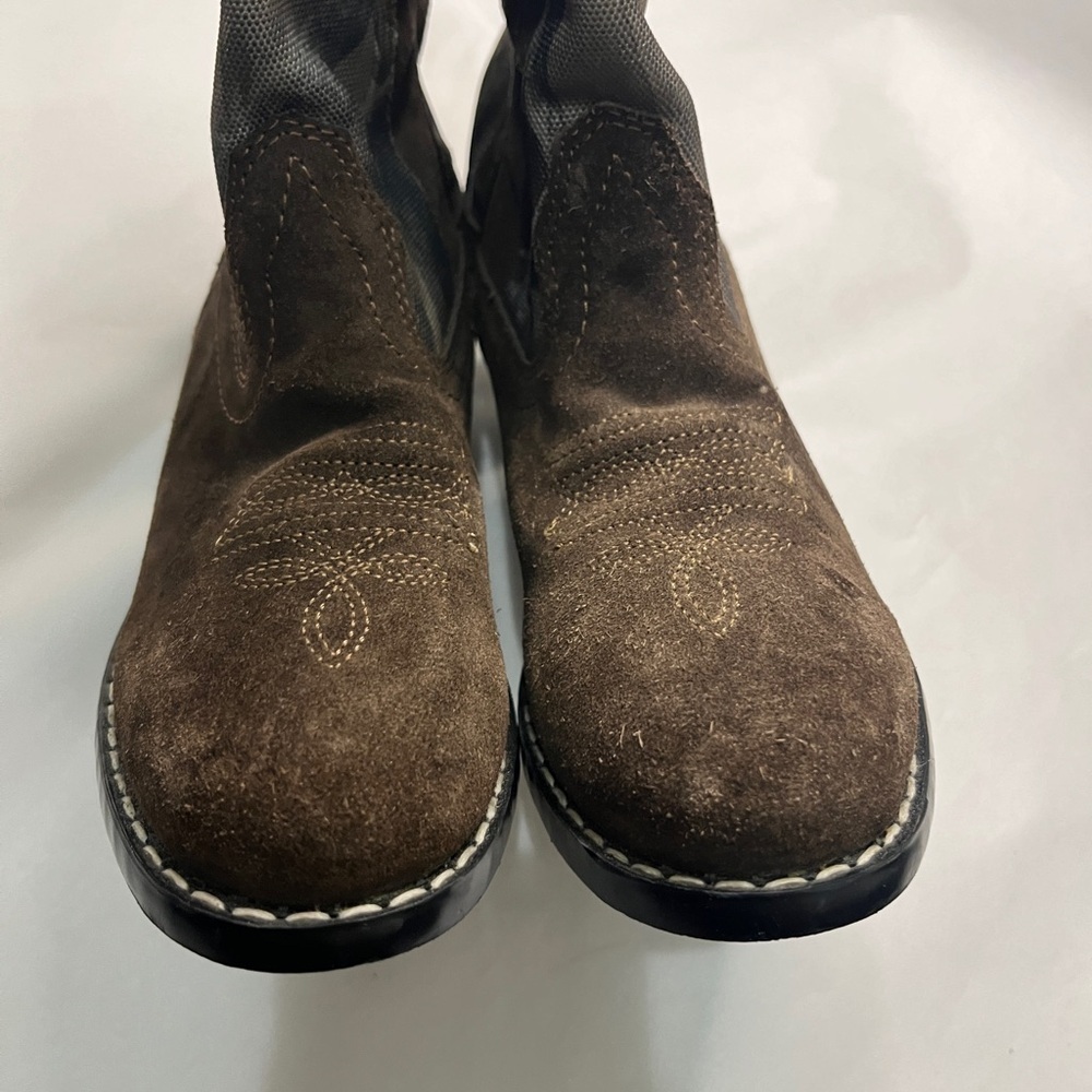 Masterson Boot Co. Boy's Size 13.5 Suede & Camo Canvas Western Cowboy Boots - Picture 4 of 12